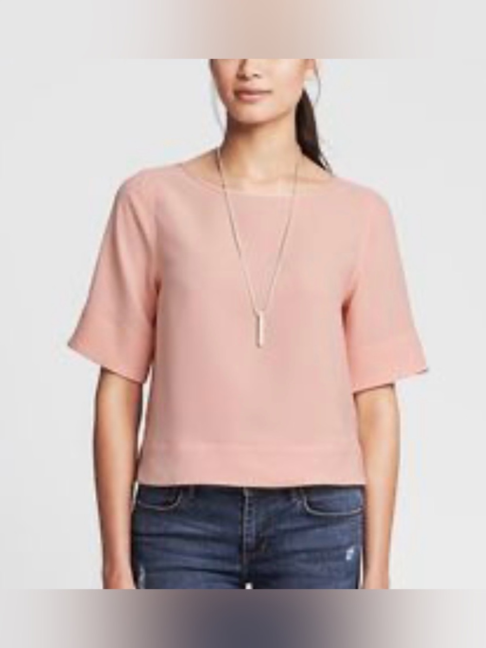 Banana Republic Crepe Open Back Short Sleeve Blouse Top Petite Small Blush Peach